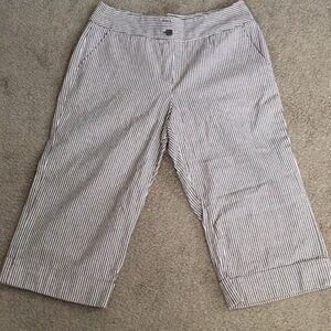 Brown and white striped preppy styled cropped /capri pants with cuffs  Size 12